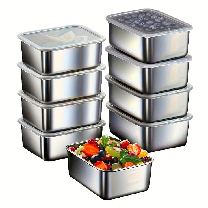 Juego de 9 contenedores de acero inoxidable apilables para almacenar alimentos con tapas, libres de BPA, organizadores de cocina multiusos, aptos para lavavajillas y contacto con alimentos
