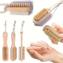 Un juego de 2 en 1 de lima de pies y cepillo con mango de madera - colgando de cuerda | Herramienta suave para masaje y eliminación de luz muerta beige, adecuada para el cuidado de los pies y el cuidado de spa, con gancho de cuerda