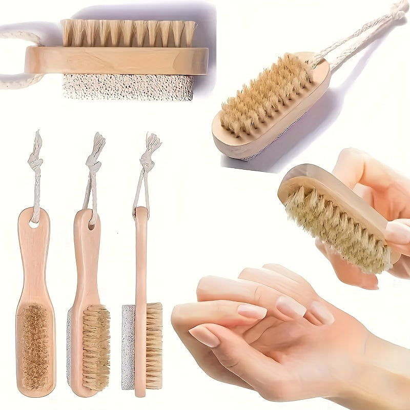 Un juego de 2 en 1 de lima de pies y cepillo con mango de madera - colgando de cuerda | Herramienta suave para masaje y eliminación de luz muerta beige, adecuada para el cuidado de los pies y el cuidado de spa, con gancho de cuerda