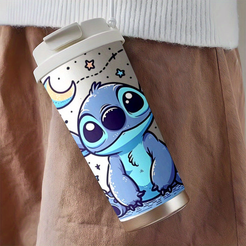Taza de viaje de acero inoxidable Stitch de 18oz - Aislamiento de doble capa, Diseño de dibujos animados lindo, Ideal para bebidas calientes y frías, Perfecto para uso en coche, Taza de viaje para café