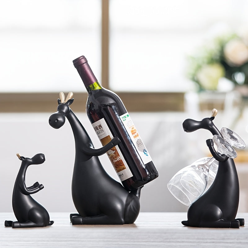 1pc Estatua de Alce de Resina Negra de Lujo para Familia de 3 - Pintada a Mano, Decoración Multifuncional para el Hogar con Exhibición de Vidrio y Botella, Ideal para Regalos de Navidad, San Valentín y Acción de Gracias, Decoración de Alce