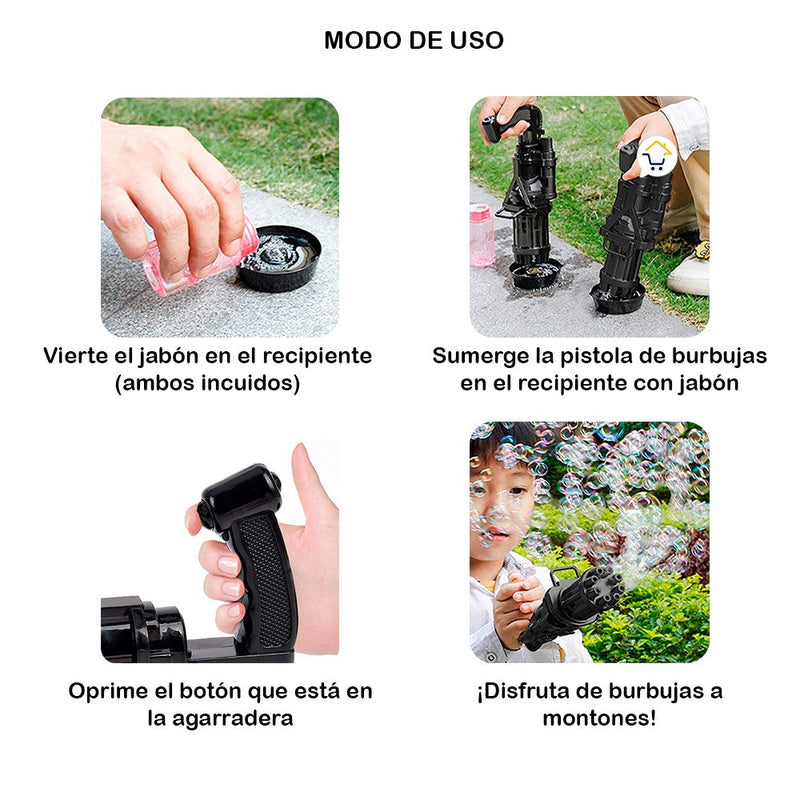 Pistola Ametralladora Lanza Burbujas Juguete Para Niños JMC0583B