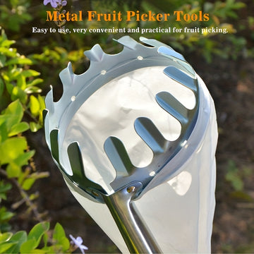 1pc Herramienta Recogedor de Frutas Metálica, Palo Telescópico No Incluido, Alcance Alto para Dátiles, Nueces y Caquis - Accesorio Fácil para Cosecha en Jardinería
