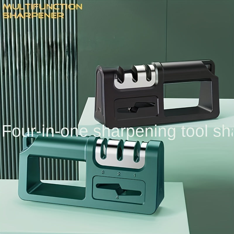 1 pieza, afilador de cuchillos manuales 4 en 1, afilador de cuchillos de cocina, tijeras y herramientas, doble surco grueso/fino, material ABS, no necesita batería, sistema de afilado de cocina, afilador elegante, construcción duradera