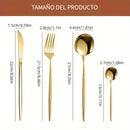 24 piezas de cubertería de acero inoxidable en dorado, con estilo elegante portugués, adecuado para 6 personas, incluye cuchillos para bistecs portugueses, tenedores, cucharas y cucharitas, juego de cubertería de acero inoxidable dorado de lujo, ideal pa