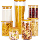 Tarros de Vidrio para Almacenamiento de Comida, Set de 7 Contenedores con Tapas Herméticas de Madera y Bambú para Pasta, Galletas, Frutos Secos, Granos de Café, Cereales, Tarros de Vidrio para Cocina, Organización del Despensa, Libre de BPA