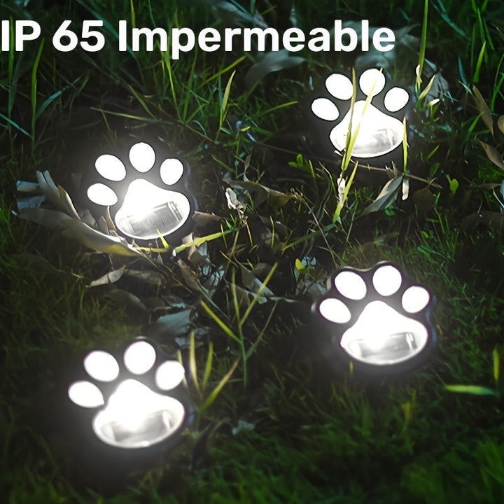 4 piezas 4 luces LED con huella de perro solar, para gato, cachorro, luces de huella animal para jardín, camino, césped, patio, decoración al aire libre