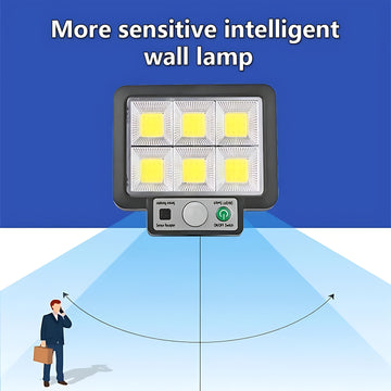 Lámpara solar LED para exterior, 56/72/108/117 LED, 3000 lúmenes, con sensor de movimiento, 3 modos de iluminación, paneles ajustables, seguridad con cable, para patio