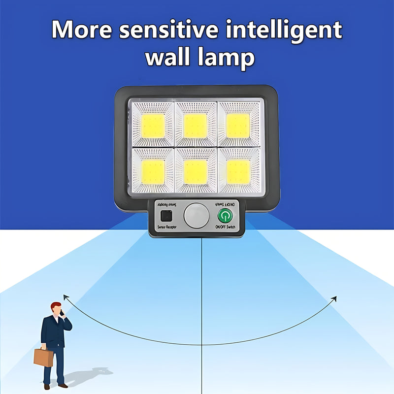 Lámpara solar LED para exterior, 56/72/108/117 LED, 3000 lúmenes, con sensor de movimiento, 3 modos de iluminación, paneles ajustables, seguridad con cable, para patio