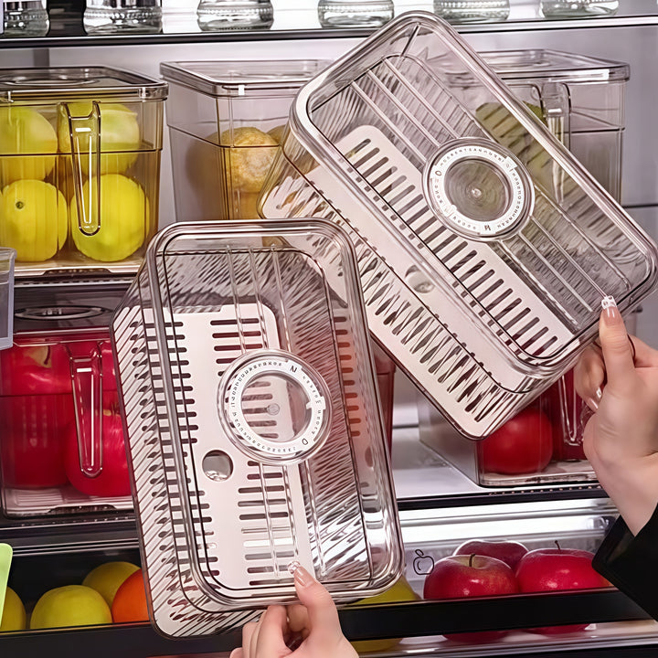 Juego de 3 piezas: 1 tapa + 1 caja + 1 contenedor de refrigerador de gran capacidad con función de temporizador, registra el tiempo de inserción para evitar caducidad y desperdicio, ideal para almacenar verduras, frutas y bebidas en la cocina