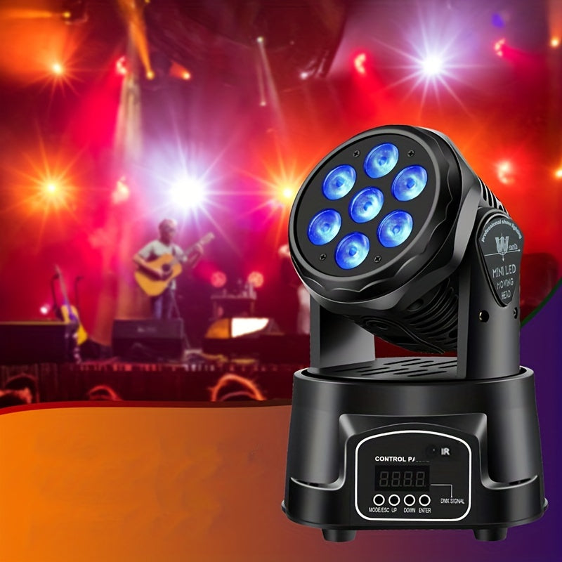 Luces de Fiesta DJ, Luces de Discoteca con Cabeza Móvil, Mini Luces de Escenario RGBW de 7x8W con Cabeza Móvil, Luces de Discoteca DMX Activadas por Sonido, Mini Luces de Lavado con Cabezas Móviles para Halloween, Navidad, Fiestas, Club, Concierto, Boda,