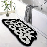 "Alfombra antideslizante lavable de aspecto atractivo, ligera de poliéster y TPR, hecha a máquina, con respaldo de PVC, forma irregular para dormitorio, sala de estar, juegos - Blanco y negro"