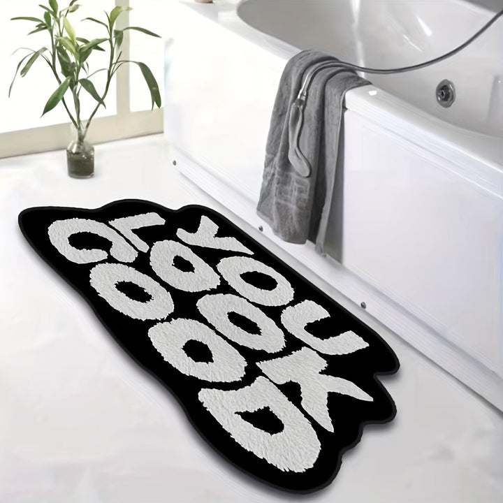 "Alfombra antideslizante lavable de aspecto atractivo, ligera de poliéster y TPR, hecha a máquina, con respaldo de PVC, forma irregular para dormitorio, sala de estar, juegos - Blanco y negro"