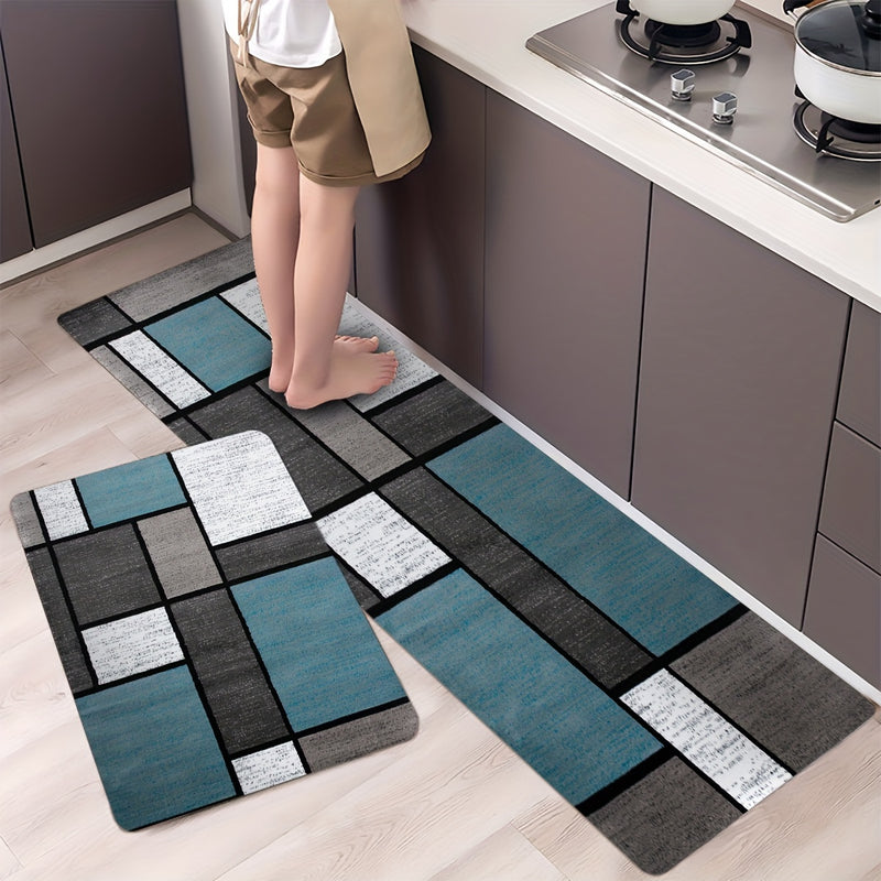 1 pieza de alfombrilla de cocina suave y espesa, lavable en máquina, alfombrilla rectangular de poliéster para entrada, sala de estar, lavandería, baño - Decoración interior con patrón geométrico elegante, alfombrilla de baño | Alfombrilla con patrón geo