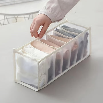 Caja Organizadora de Ropa Interior y Calcetines de 7 Compartimentos para Ahorrar Espacio - Solución de Almacenamiento Multifuncional para Cajones, Adecuada para el Hogar, Dormitorio, Residencia Universitaria