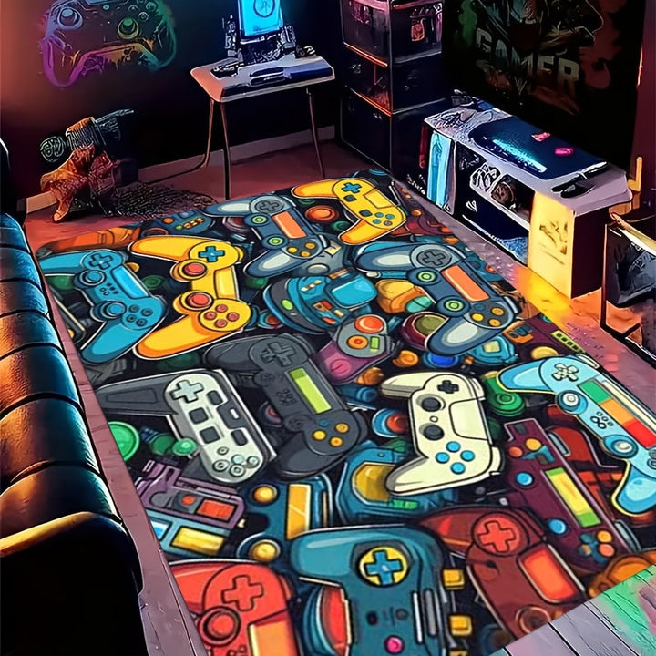 Alfombrilla de Área para Controlador de Juegos de 1 Pieza para Dormitorio de Niños - Diseño Vívido de Videojuego, Material Suave de Franela, Ligera y Lavable a Máquina, Ideal para Configuración de Deportes Electrónicos, Alfombra de Puerta, Cocina o Sala