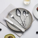 Juego de cubiertos de acero inoxidable con diseño retro grabado, 5/30 piezas, pulido espejo de alta gama, apto para lavavajillas, ideal para bodas, Navidad, San Valentín y regalos
