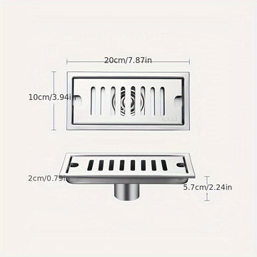 1 Pieza, Desagüe De Piso De Forma Alargada, Filtro De Acero Inoxidable Engrosado De Gran Desplazamiento, Desagüe De Piso A Prueba De Olores, Para Sala De Ducha De Hotel, Accesorios De Baño