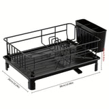 1pc Estante de Metal Ahorrador de Espacio con Portavasos y Tabla de Drenaje, Organizador de Cocina para Encimera, Estante de Acabado Pintado para Almacenamiento de Platos y Cubiertos - Negro/Blanco, Estante de Pie