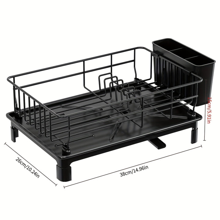 1pc Estante de Metal Ahorrador de Espacio con Portavasos y Tabla de Drenaje, Organizador de Cocina para Encimera, Estante de Acabado Pintado para Almacenamiento de Platos y Cubiertos - Negro/Blanco, Estante de Pie