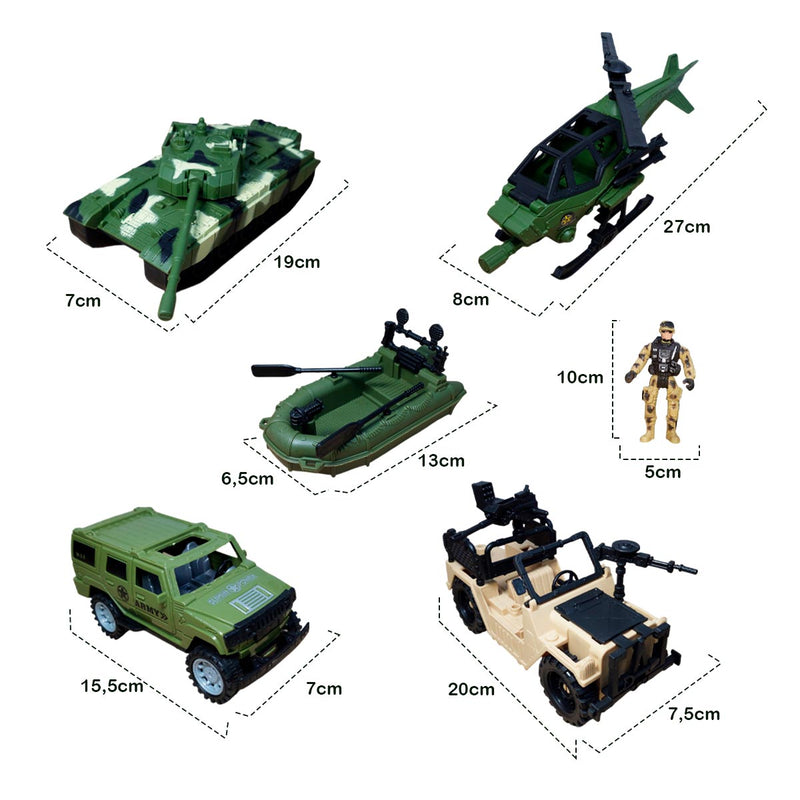 Set Militar x 6 Piezas Grandes Figuras Acción Vehículos Juguete HW-M223-1
