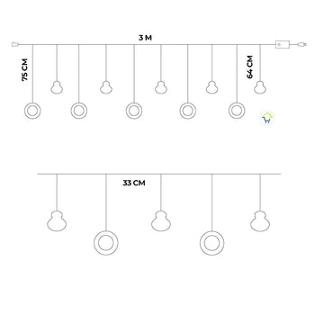 Cortina Intercalada Papá Noel Bolas con Aros 3M 150 LEDS CBN150N