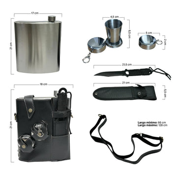Whiskera 48 OZ Copas y Cuchillo Táctico Con Estuche De Cuero MR-21