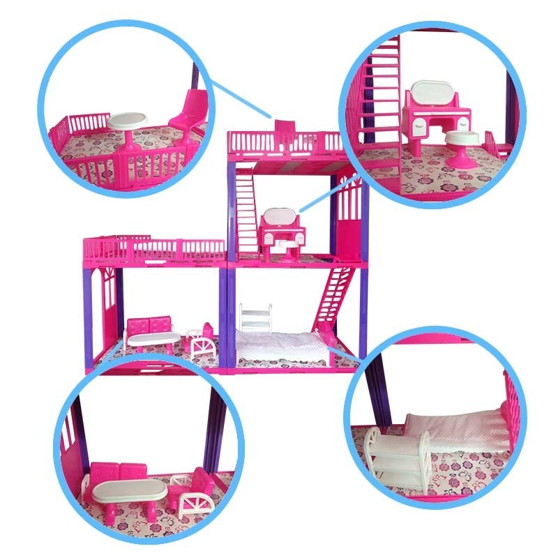 Casa De Muñecas Tipo Barbie Set Armable + Cocina Y Comedor Carolina 160-2