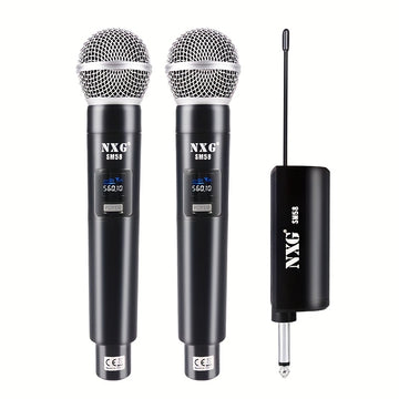 NXG Micrófono inalámbrico, sistema de micrófono de karaoke doble, equipado con un receptor recargable, conjunto de micrófono dinámico inalámbrico mini, adecuado para cantar, bodas, DJs, fiestas y discursos.