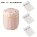 Bote de basura de escritorio con tapa de presión de 1 toque, diseño acanalado para control de olores, cilíndrico compacto para oficina, hogar, escritorio, sala de estar o estudio, en blanco con detalles amarillos, mini bote de basura para escritorio, org