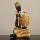 Figura de Resina Africana con Textura Tejida, Decoración Elegante en Dorado y para Sala u Oficina, Estatua Decorativa para Estante o Regalo para Mujeres