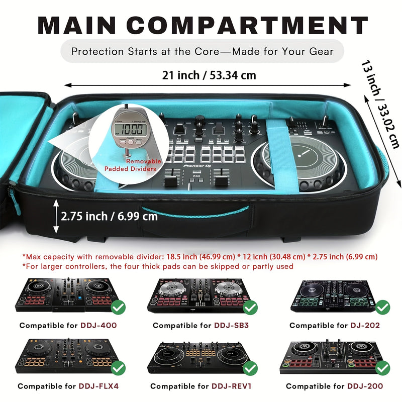 Mochila para controlador DJ AUROTIER, compatible con DDJ-FLX4/200/400/REV1 - Compartimento resistente para laptop, almacenamiento acolchado ajustable para cables/micrófonos, bolsillos de malla reforzados y cierres con candado, mochila de viaje ligera con