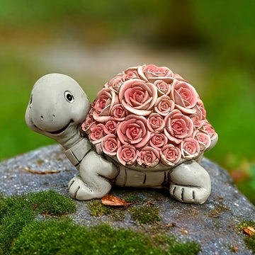 1 estatua de tortuga con energía solar y concha de rosa que brilla - Decoración de jardín al aire libre IP44, control de botón de energía solar, batería, ideal para fiestas de cumpleaños y regalos de San Valentín, decoración de tortuga
