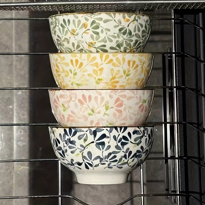 4 tazones de cerámica con diseños florales: ideales para pasta, ensalada, postre, sopa, frutas, entradas y fondue, resistentes al lavavajillas, horno y microondas
