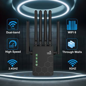 Extensor de red inalámbrica Momotor-WIFI, amplificador de señal de red doméstica, potenciador de WiFi con tasa de 2,4 GHz, potencia tu señal de WiFi, 35 dispositivos en 4 modos de configuración 1-TAP, 6 paquetes de antenas potentes de 360°, cubierta comp