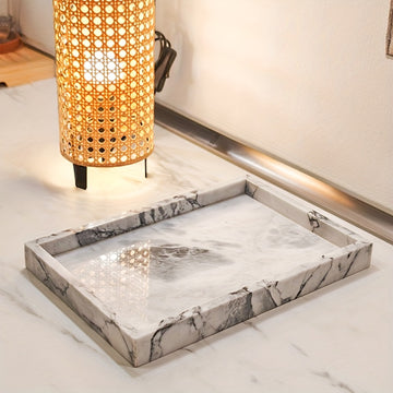 Bandolera rectangular elegante con vena negra y gris, 11,81" x 7,87", material de piedra natural, ideal para decoración de sala de estar, almacenamiento de baño y configuración de mesa de comedor, elegante bandeja para sala de estar.