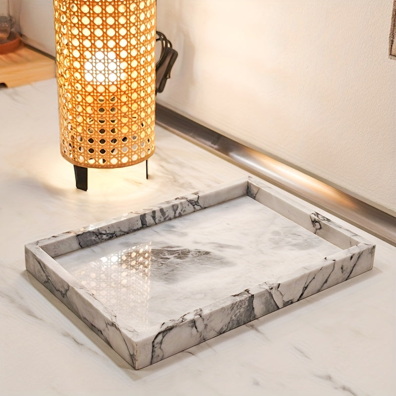 Bandolera rectangular elegante con vena negra y gris, 11,81" x 7,87", material de piedra natural, ideal para decoración de sala de estar, almacenamiento de baño y configuración de mesa de comedor, elegante bandeja para sala de estar.