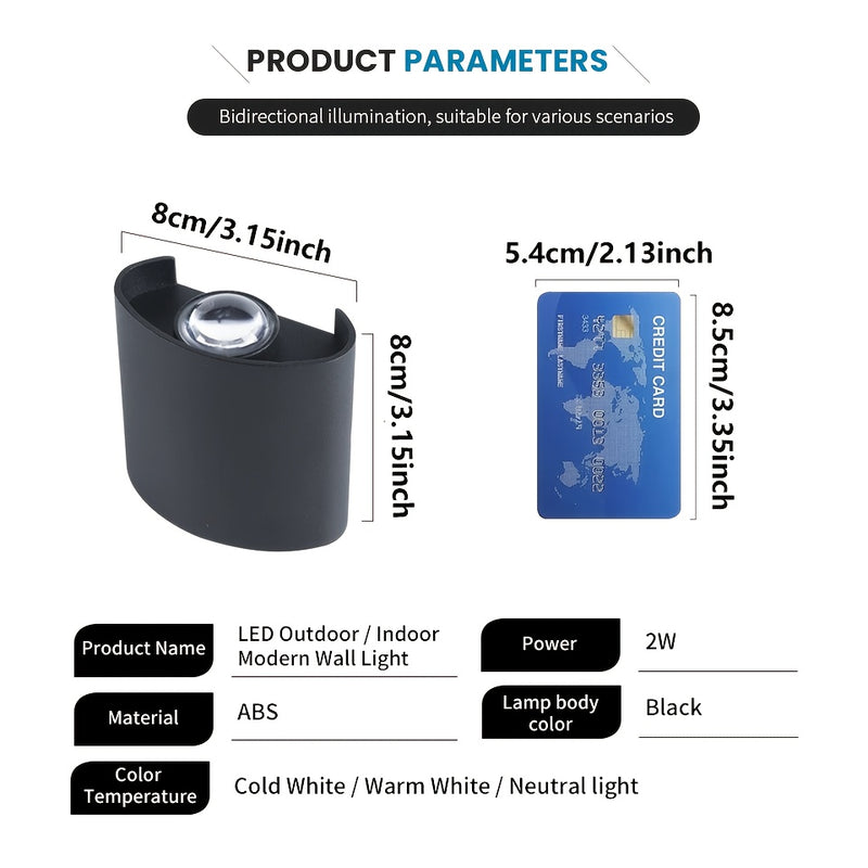 2 piezas de apliques de pared LED modernos, 2W 85-265V, lámparas colgantes de plástico semiempotradas con hardware de instalación, control de interruptor, diseño desmontable para uso en interiores/exteriores - negro y beige, lámpara de pared LED