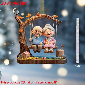 Colgante decorativo plano 2D de columpio para abuelos en acrílico, adecuado para decoración del hogar, colgante para espejo retrovisor del coche, decoración de mochila, Día de la Madre, Día del Padre y otros adornos festivos, Colgante Plano 2D