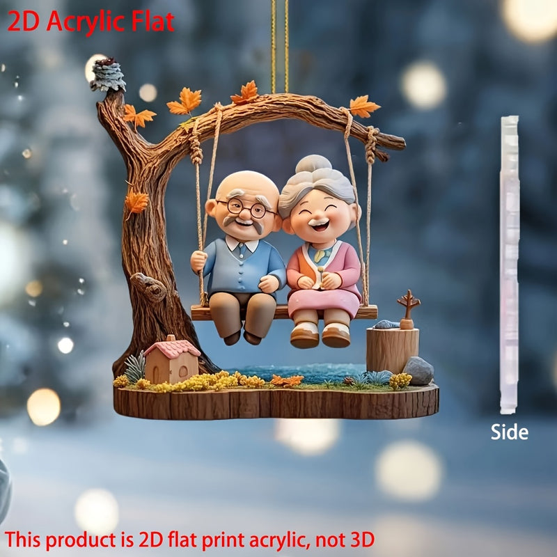 Colgante decorativo plano 2D de columpio para abuelos en acrílico, adecuado para decoración del hogar, colgante para espejo retrovisor del coche, decoración de mochila, Día de la Madre, Día del Padre y otros adornos festivos, Colgante Plano 2D