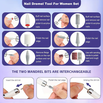 Broca Eléctrica Portátil para Uñas, Juego Compacto de Lima Profesional para Acrílico y Gel, Herramientas de Manicura y Pedicura con Estilo para Uso en Salón o Hogar, Color Blanco