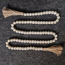 Guirnalda de cuentas de madera vintage con borlas de yute - 142cm Color madera natural, decoración para el hogar rústico para colgar o exhibir, estilo granja, no necesita electricidad, decoración de granja | Estética natural | Guirnalda de borlas de yute