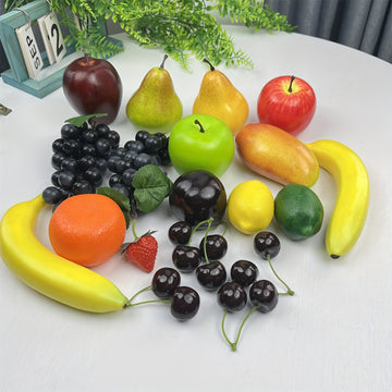Paquete de frutas artificiales, frutas falsas para decoración del hogar, juego de frutas de simulación, decoración de fiestas de Navidad, modelo de frutas para sesiones fotográficas, fresa falsa, mango, plátanos. Total 20 piezas/juego