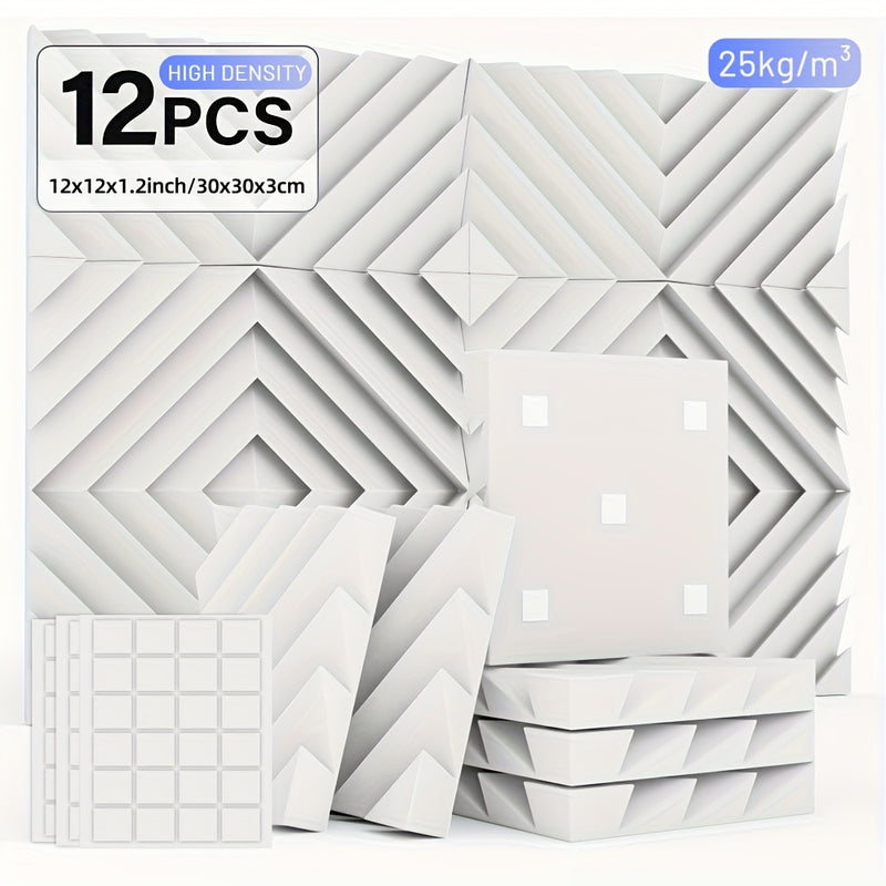 12 piezas de tablero aislante acústico ignífugo de alta densidad, con cinta adhesiva doble cara, diseño DIY libre, panel decorativo para paredes que reduce el ruido, ideal para estudios de grabación, oficinas y salas de juegos