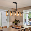 Luces de 5 Luces para Isla de Cocina, Lámpara Colgante Rústica para Comedor Estilo Granja, Araña Rectangular de Madera y Metal , Iluminación Suspendida para Sala de Estar o Bar, Base E26 (Bombillas No Incluidas)