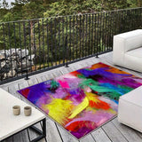 Tapete de exterior de vellón de ciervo de 7 estrellas - Lavar en máquina, tapete rectangular ligero con diseño abstracto vibrante en púrpura, verde, azul y naranja - Perfecto para patio, comedor y camping, alfombras de exterior para patio