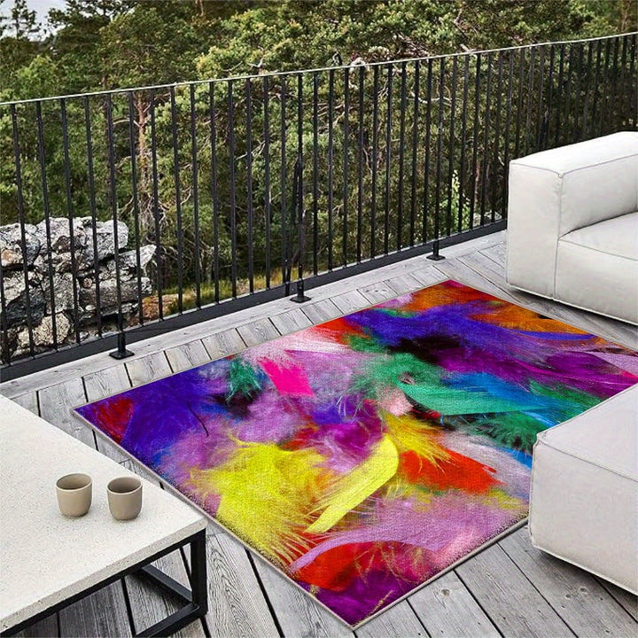 Tapete de exterior de vellón de ciervo de 7 estrellas - Lavar en máquina, tapete rectangular ligero con diseño abstracto vibrante en púrpura, verde, azul y naranja - Perfecto para patio, comedor y camping, alfombras de exterior para patio