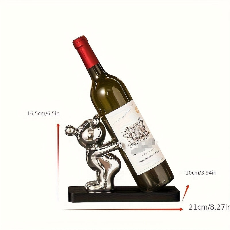 Elegante juego de soportes de botellas de vino dorado y plateado - Diseño de estatua de resina encantadora para sala de estar, entrada o decoración de cocina, regalo perfecto para mudarse, decoración de vino