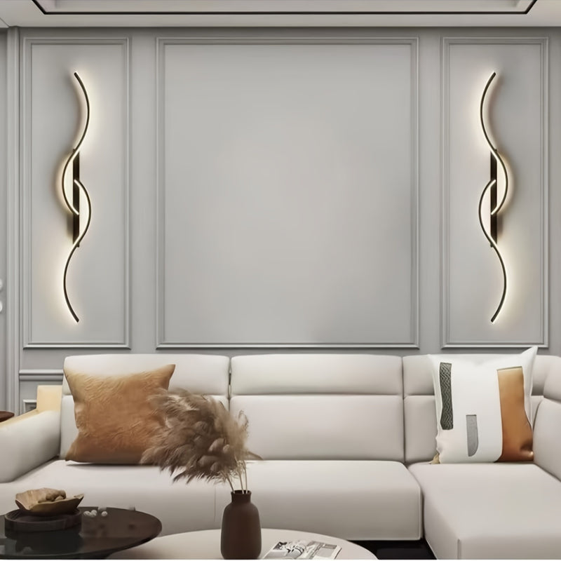 1pc Aplique de pared LED negro moderno, lámpara de pared acrílica lineal de 120 cm, instalación semi empotrada, clip extraíble, cableado, 85 V-265 V, para sala de estar, dormitorio, pasillo, tocador de baño - Bombilla no incluida