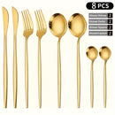 8/24 piezas, juego de vajilla dorada elegante, incluye cuchillos para bistec, tenedores para ensalada, cucharas para cena y cucharas para postre, acero inoxidable pulido al espejo, duradero y apto para lavavajillas, adecuado para uso festivo.